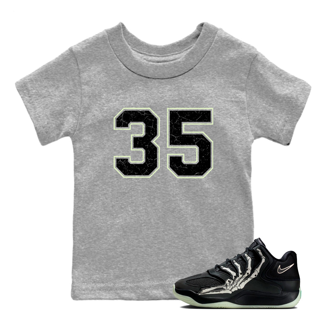 Sneaker Threads – Sneaker Tees To Match Nike KD 18 Halloween – Number 35 Youth Graphic Tee Heather Grey 1. Perfect for Jordan releases 2025 colorways. Perfect for Kevin Durant sneaker releases and Halloween 2025 colorways.