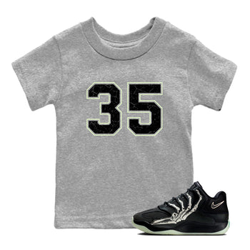 Sneaker Threads – Sneaker Tees To Match Nike KD 18 Halloween – Number 35 Youth Graphic Tee Heather Grey 1. Perfect for Jordan releases 2025 colorways. Perfect for Kevin Durant sneaker releases and Halloween 2025 colorways.