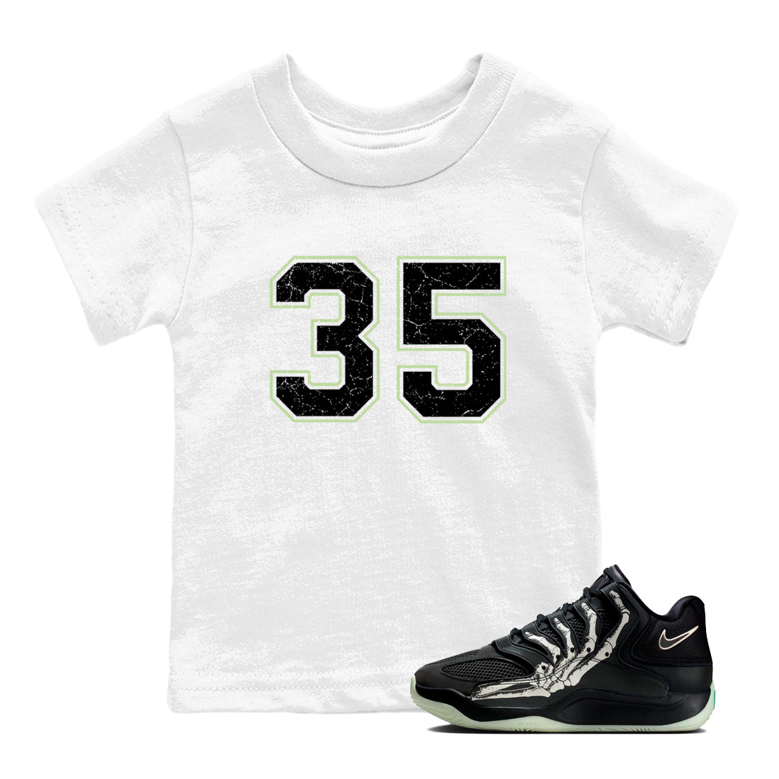 Sneaker Threads – Sneaker Tees To Match Nike KD 18 Halloween – Number 35 Youth Graphic Tee White 1. Perfect for Jordan releases 2025 colorways. Perfect for Kevin Durant sneaker releases and Halloween 2025 colorways.