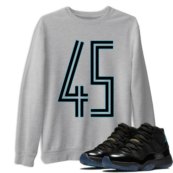 Sneaker Threads – Sneaker Tees To Match Air Jordan 11 Retro Gamma – Number 45 Graphic Tee Heather Grey 1. Perfect for Jordan releases 2025 colorways.