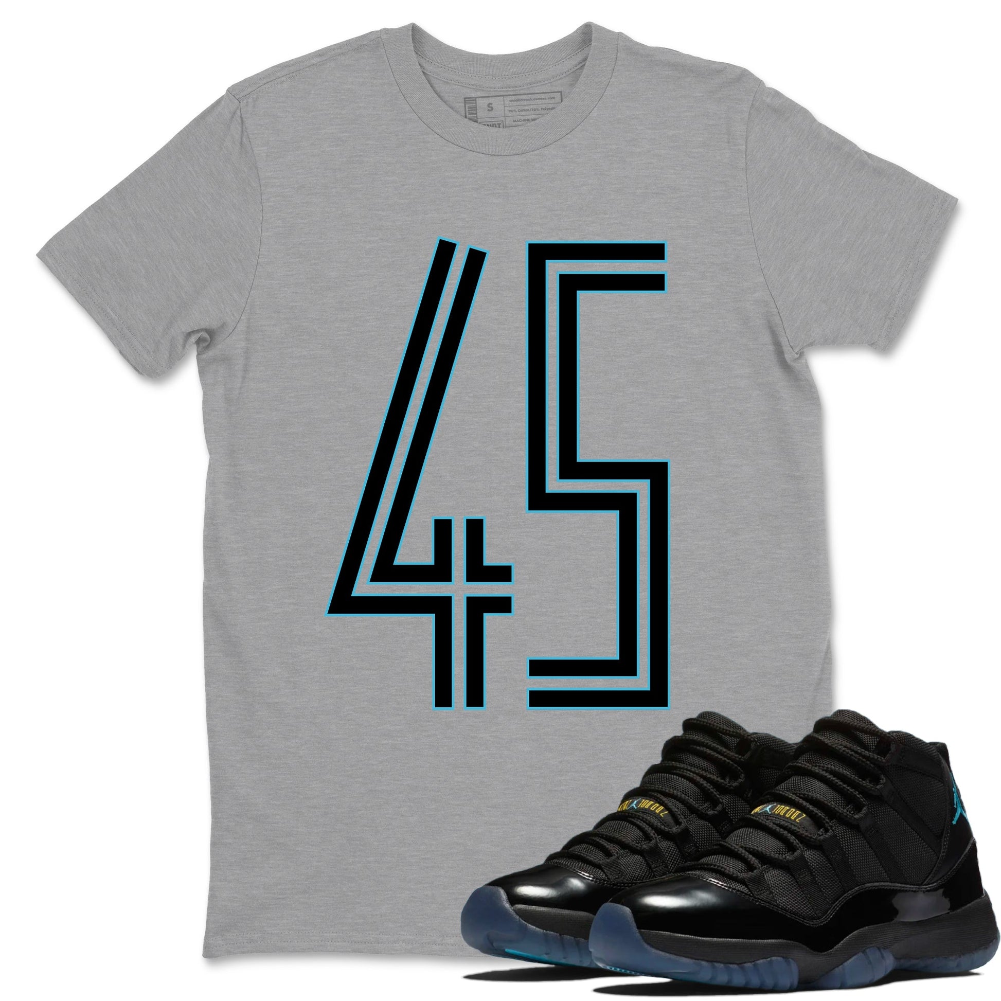 Sneaker Threads – Sneaker Tees To Match Air Jordan 11 Retro Gamma – Number 45 Graphic Tee Heather Grey 1. Perfect for Jordan releases 2025 colorways.