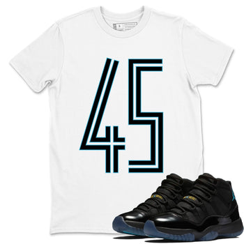 Sneaker Threads – Sneaker Tees To Match Air Jordan 11 Retro Gamma – Number 45 Graphic Tee White 1. Perfect for Jordan releases 2025 colorways.