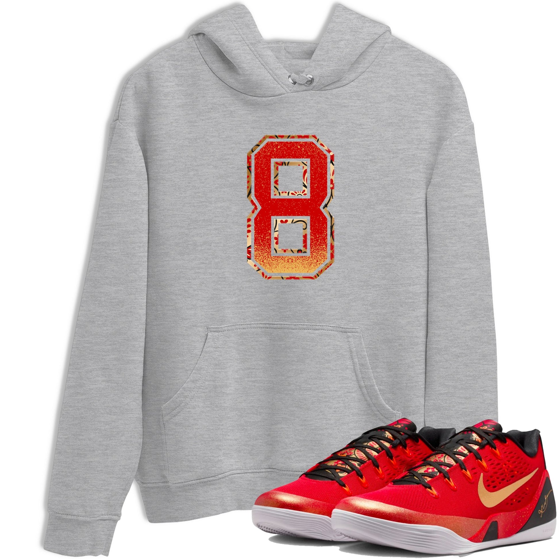 Best Christmas gifts for sneakerheads  – Sneaker Tees To Match Nike KB 9 China Sneakers – Number 8 Graphic Tee Heather Grey 1