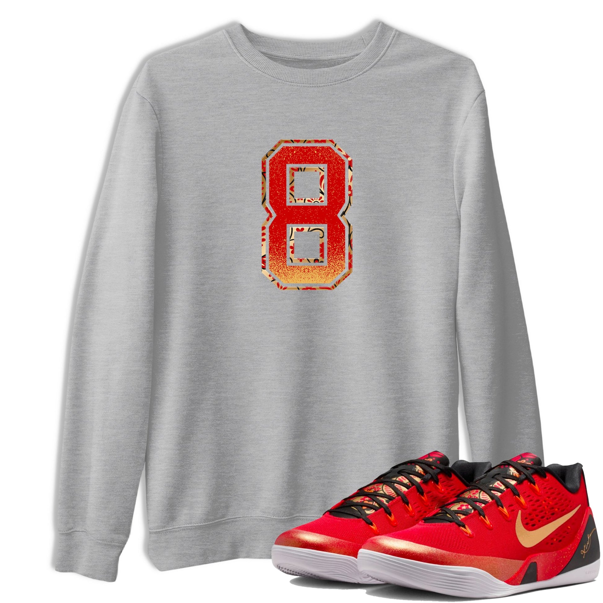 Best Christmas gifts for sneakerheads  – Sneaker Tees To Match Nike KB 9 China Sneakers – Number 8 Graphic Tee Heather Grey 1
