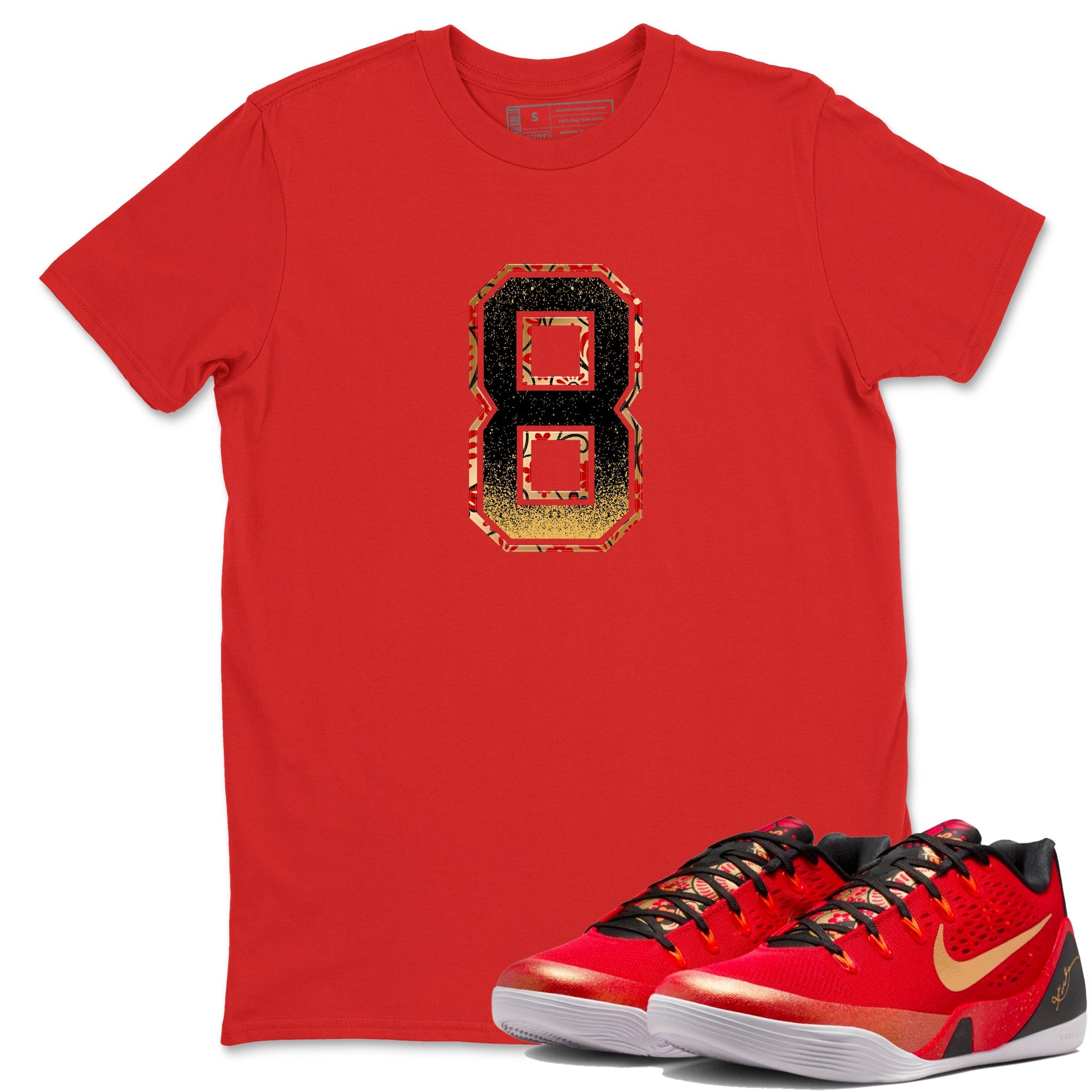 Best Christmas gifts for sneakerheads  – Sneaker Tees To Match Nike KB 9 China Sneakers – Number 8 Graphic Tee Red 1