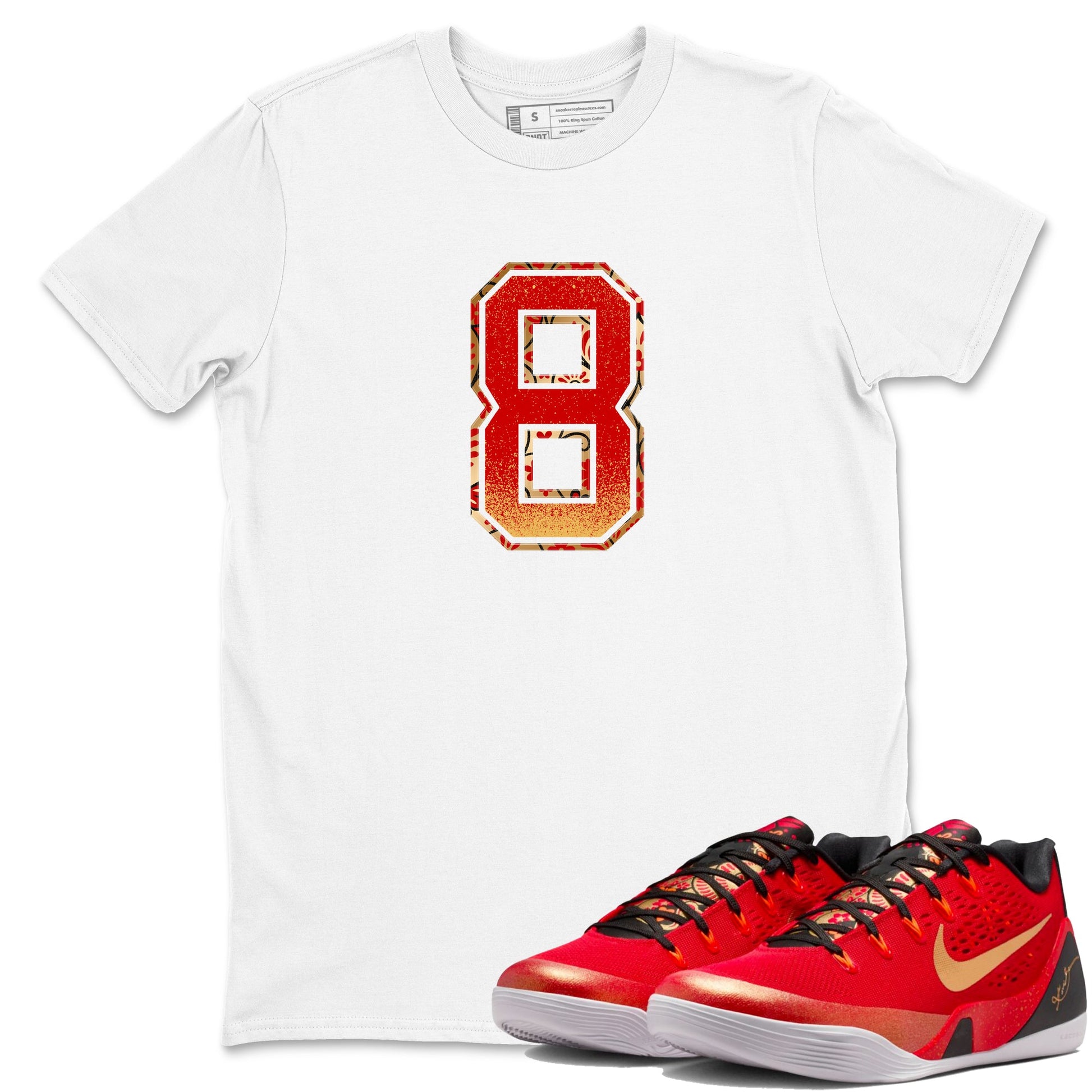 Best Christmas gifts for sneakerheads  – Sneaker Tees To Match Nike KB 9 China Sneakers – Number 8 Graphic Tee White 1