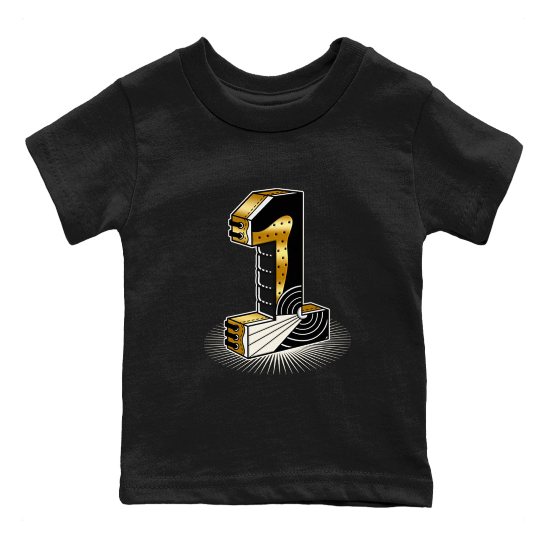 Air Jordan 1 High OG Black Metallic Gold shirts to match jordans Number Statue sneaker match tees Jordan 1 Black Metallic Gold SNRT Sneaker Tees streetwear brand Baby and Youth Black 2 cotton tee
