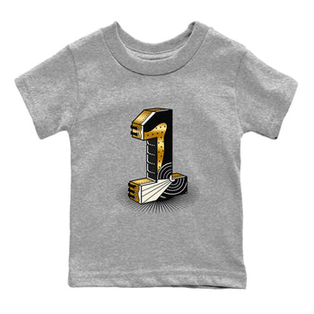Air Jordan 1 High OG Black Metallic Gold shirts to match jordans Number Statue sneaker match tees Jordan 1 Black Metallic Gold SNRT Sneaker Tees streetwear brand Baby and Youth Heather Grey 2 cotton tee