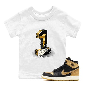 Air Jordan 1 High OG Black Metallic Gold shirts to match jordans Number Statue sneaker match tees Jordan 1 Black Metallic Gold SNRT Sneaker Tees streetwear brand Baby and Youth White 1 cotton tee