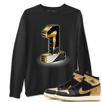 Air Jordan 1 High OG Black Metallic Gold shirts to match jordans Number Statue sneaker match tees Jordan 1 Black Metallic Gold SNRT Sneaker Tees streetwear brand Black 1 unisex cotton tee