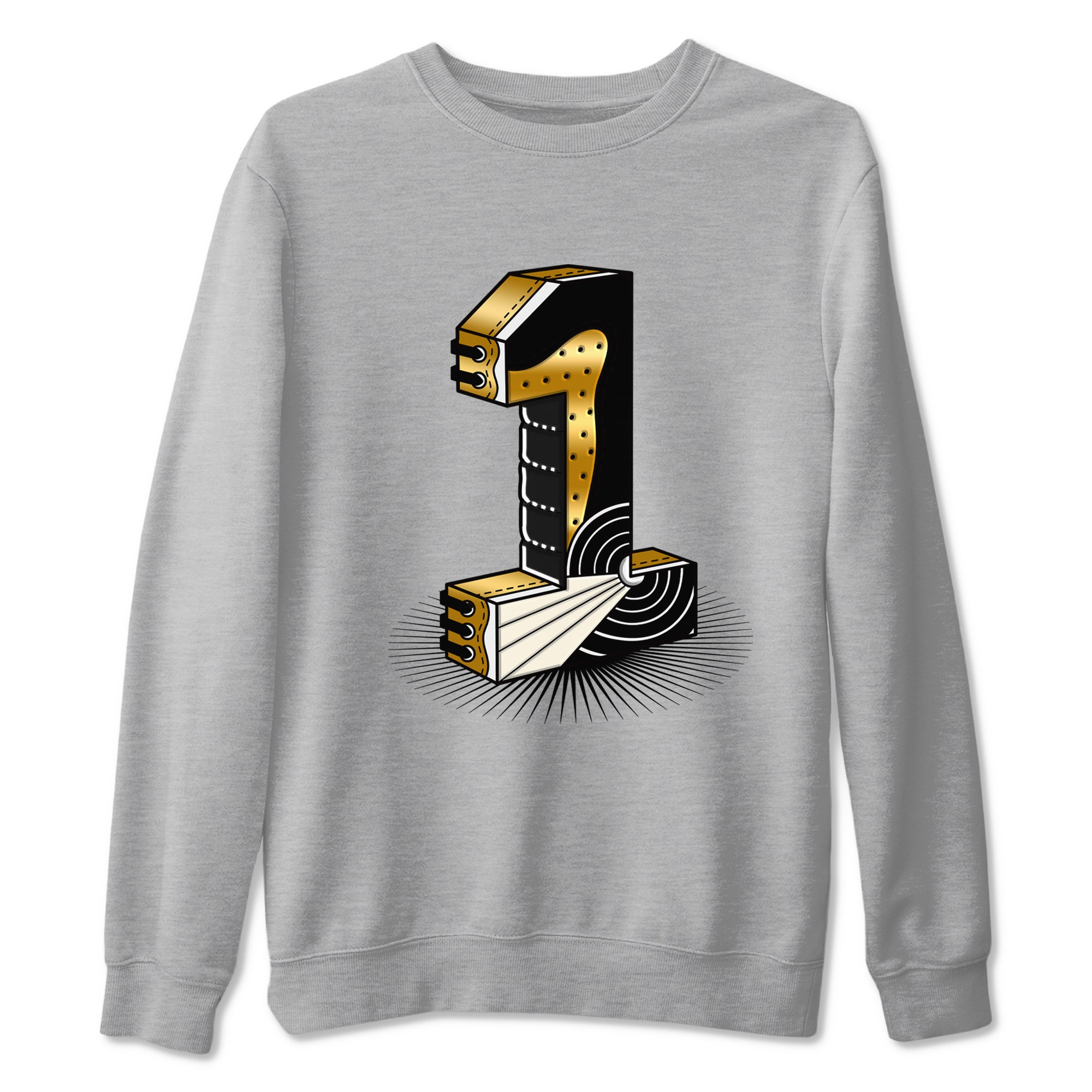 Air Jordan 1 High OG Black Metallic Gold shirts to match jordans Number Statue sneaker match tees Jordan 1 Black Metallic Gold SNRT Sneaker Tees streetwear brand Heather Grey 2 unisex cotton tee