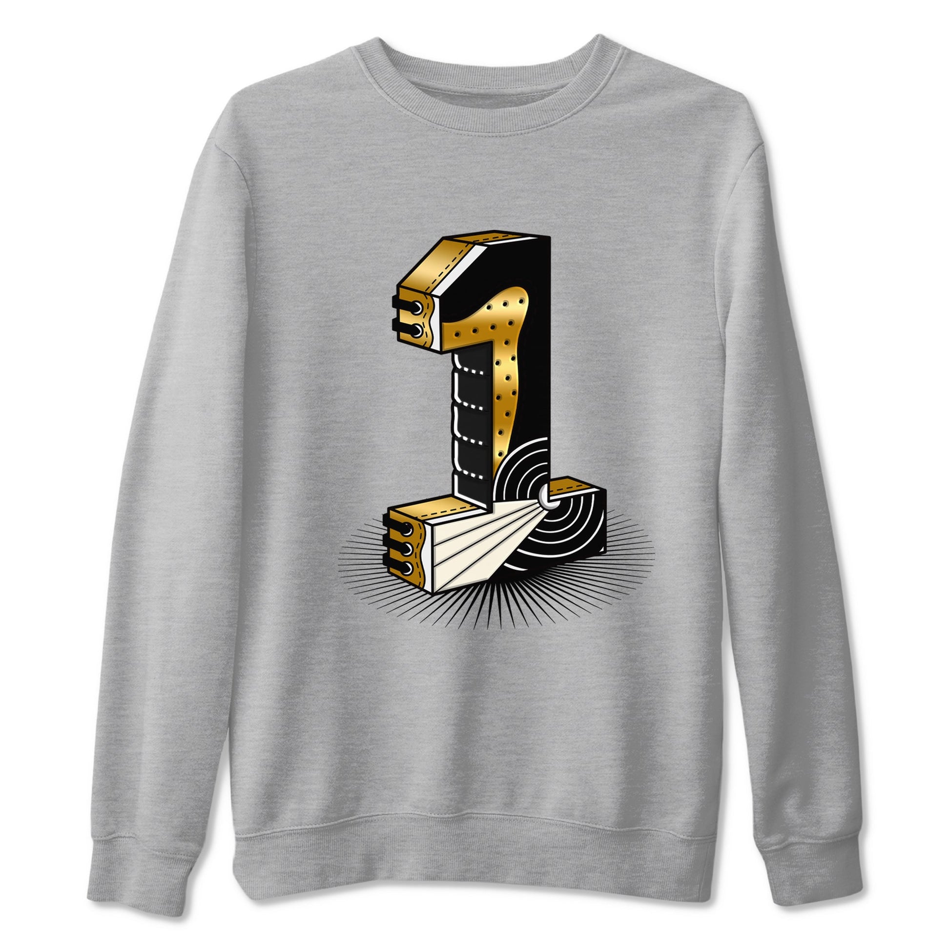 Air Jordan 1 High OG Black Metallic Gold shirts to match jordans Number Statue sneaker match tees Jordan 1 Black Metallic Gold SNRT Sneaker Tees streetwear brand Heather Grey 2 unisex cotton tee