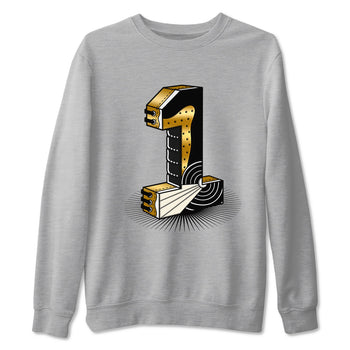 Air Jordan 1 High OG Black Metallic Gold shirts to match jordans Number Statue sneaker match tees Jordan 1 Black Metallic Gold SNRT Sneaker Tees streetwear brand Heather Grey 2 unisex cotton tee