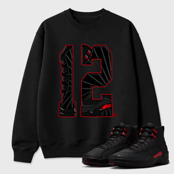 Number Statue Graphic T-Shirt sneaker match tee designed for the Air Jordan 12 Retro Bloodline, featuring coordinated color options for a perfect streetwear match. Black 1 shirt.
