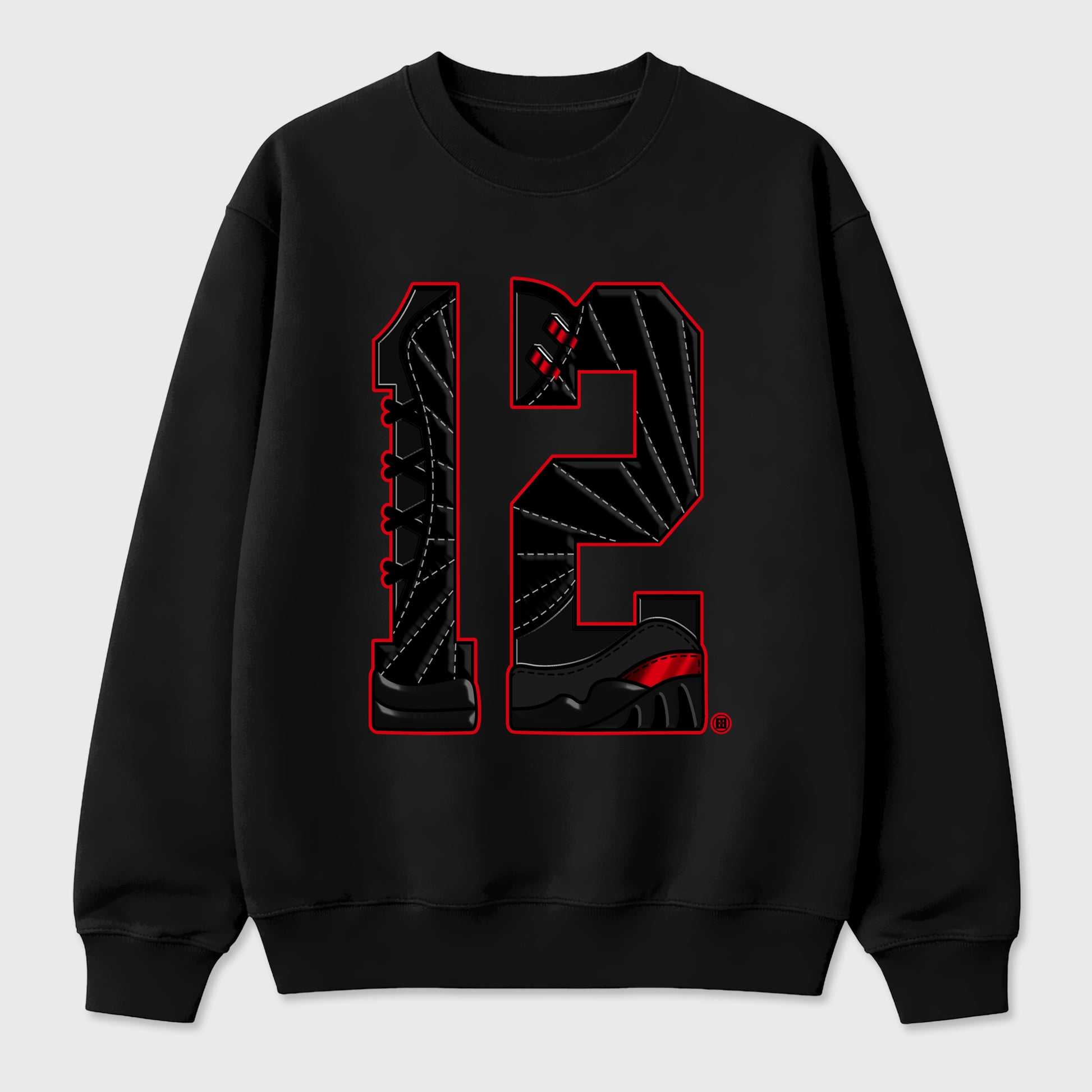 Number Statue Graphic T-Shirt sneaker match tee designed for the Air Jordan 12 Retro Bloodline, featuring coordinated color options for a perfect streetwear match. Black 2 shirt.