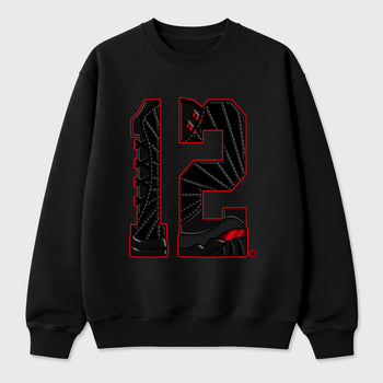 Number Statue Graphic T-Shirt sneaker match tee designed for the Air Jordan 12 Retro Bloodline, featuring coordinated color options for a perfect streetwear match. Black 2 shirt.