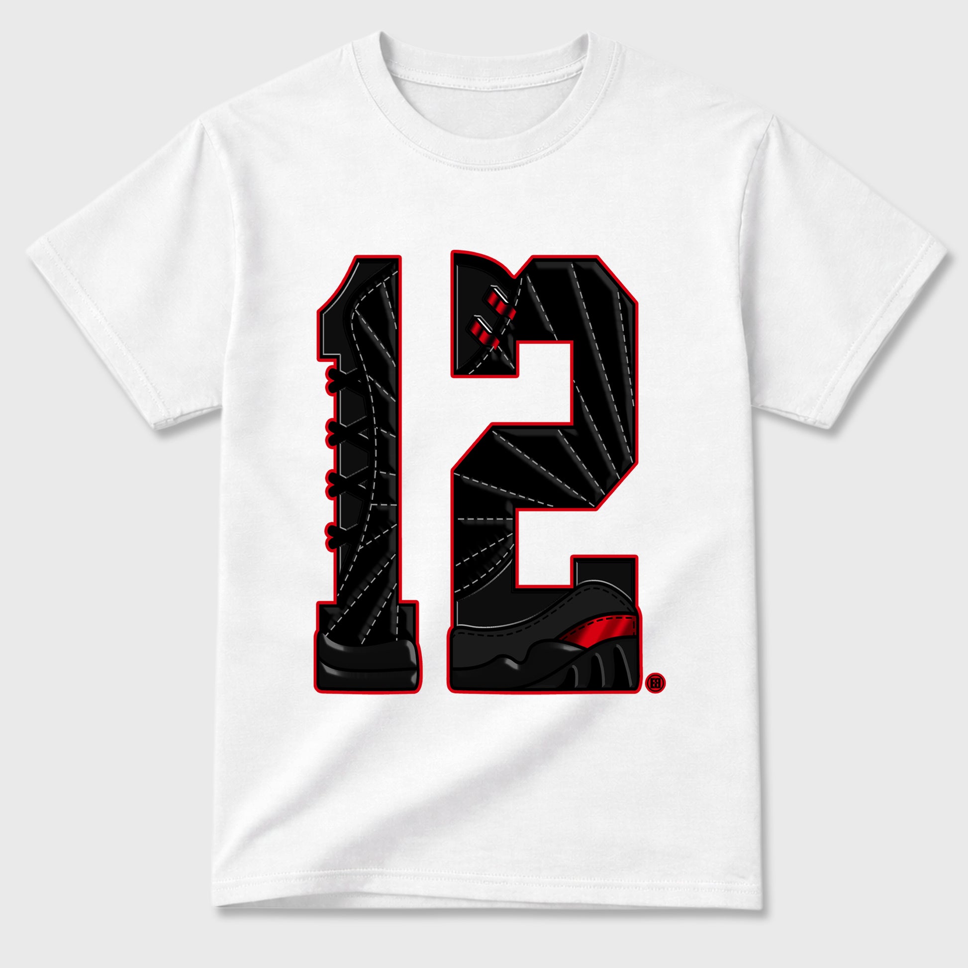 Number Statue Graphic T-Shirt sneaker match tee designed for the Air Jordan 12 Retro Bloodline, featuring coordinated color options for a perfect streetwear match. White 2 shirt.