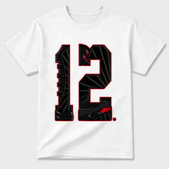 Number Statue Graphic T-Shirt sneaker match tee designed for the Air Jordan 12 Retro Bloodline, featuring coordinated color options for a perfect streetwear match. White 2 shirt.