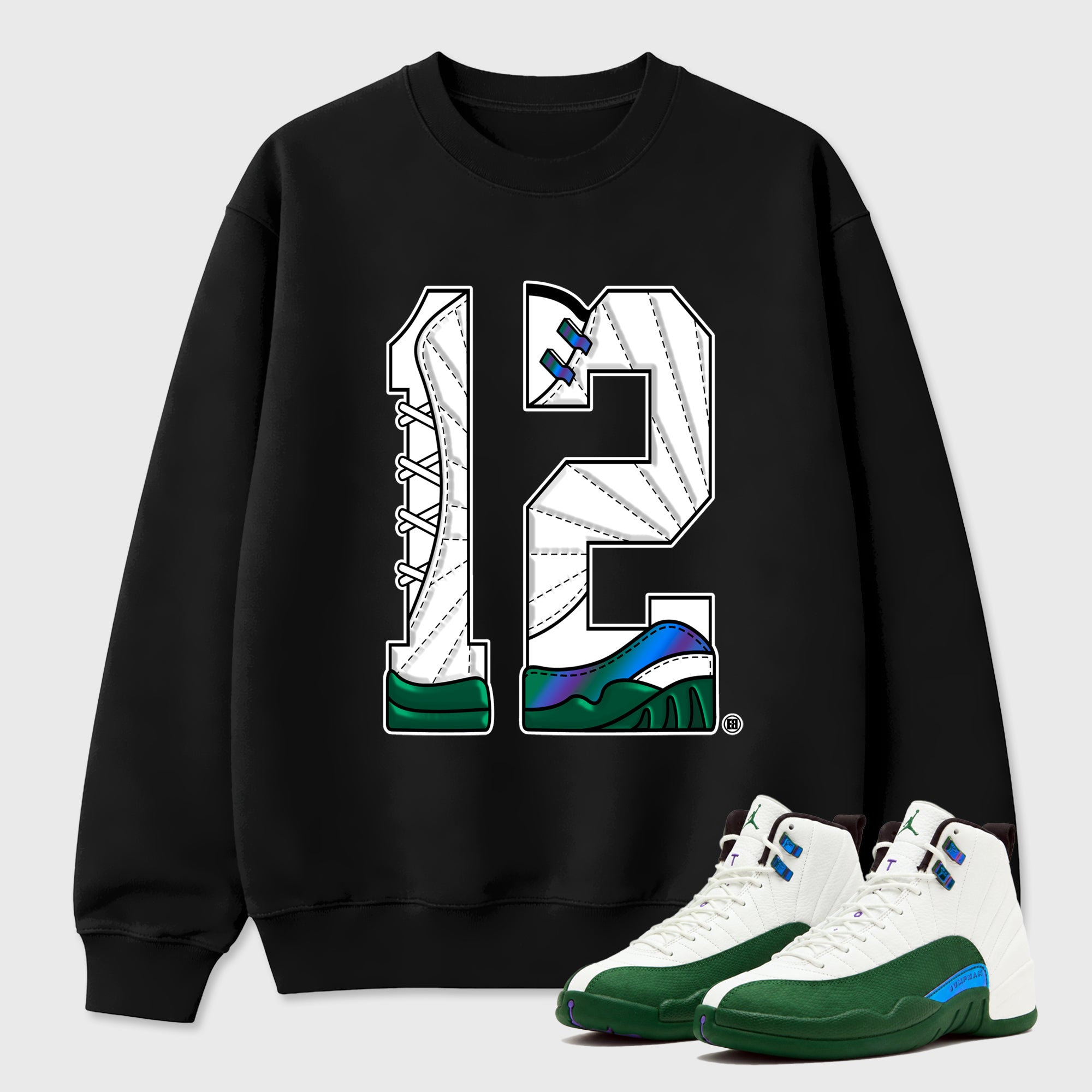Number Statue Graphic T-Shirt featuring original streetwear artwork designed to match the Air Jordan 12 Bucks. Black 1 Graphic Tee.
