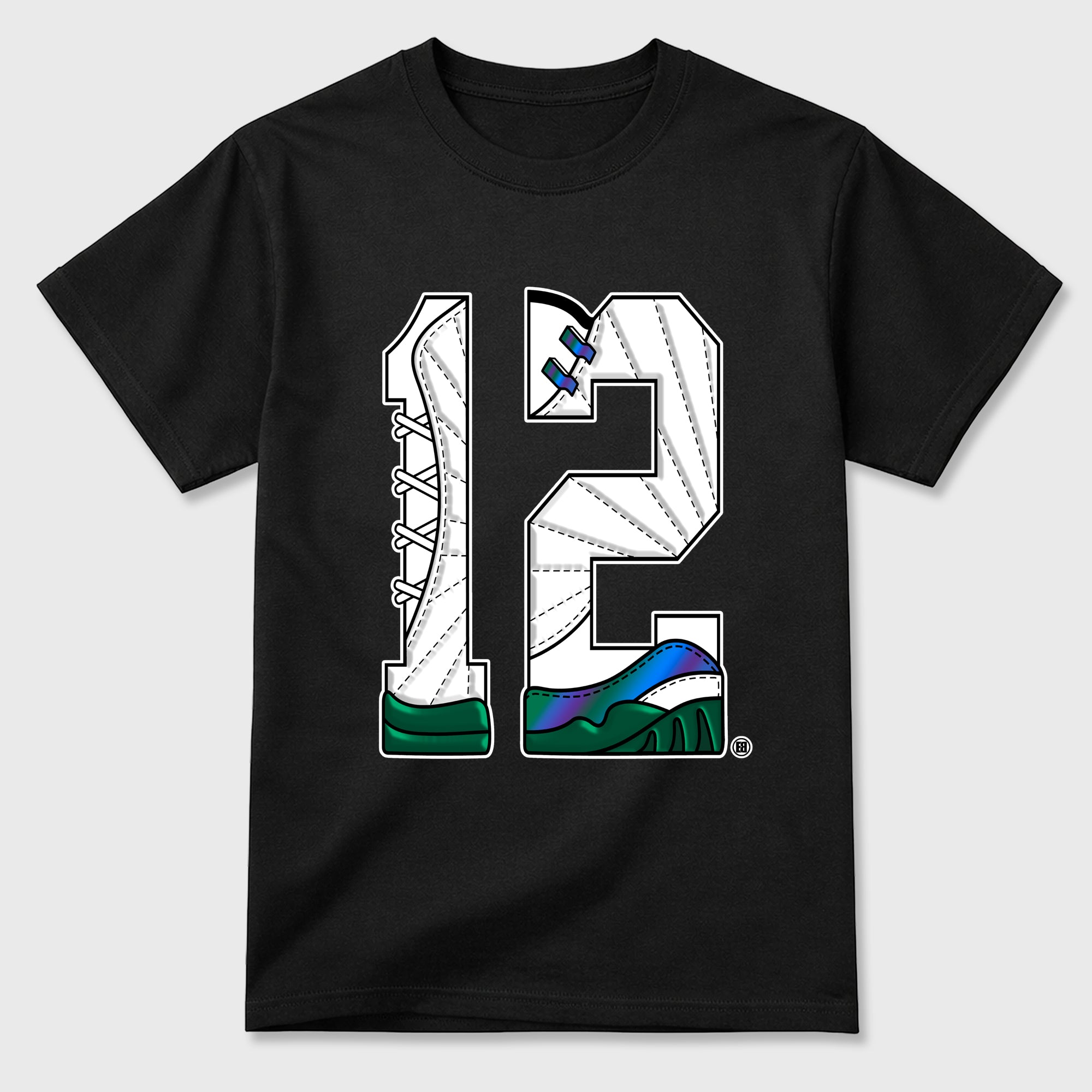 Number Statue Graphic T-Shirt featuring original streetwear artwork designed to match the Air Jordan 12 Bucks. Black 2 Graphic T-Shirt.