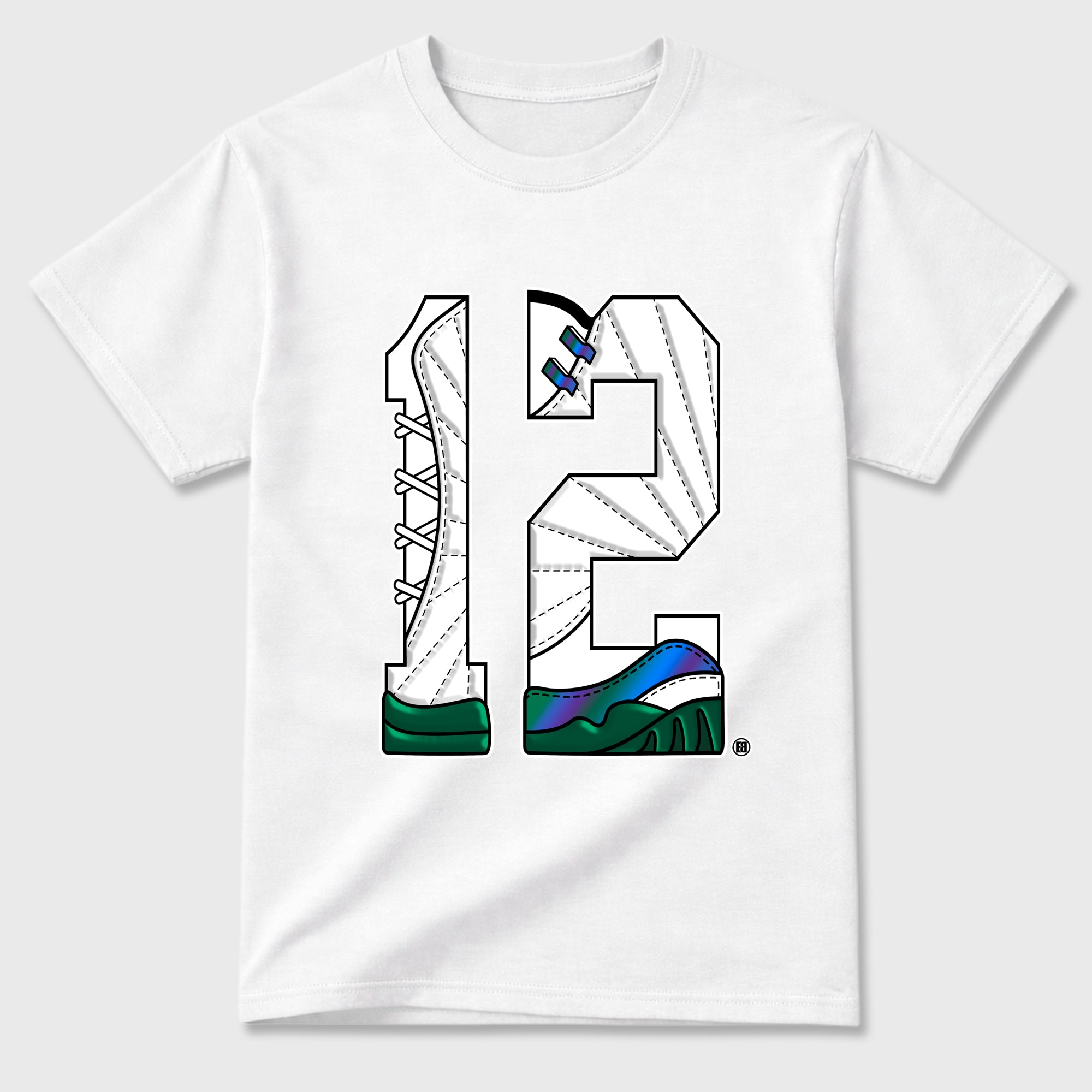Number Statue Graphic T-Shirt featuring original streetwear artwork designed to match the Air Jordan 12 Bucks. White 2 Graphic T-Shirt.