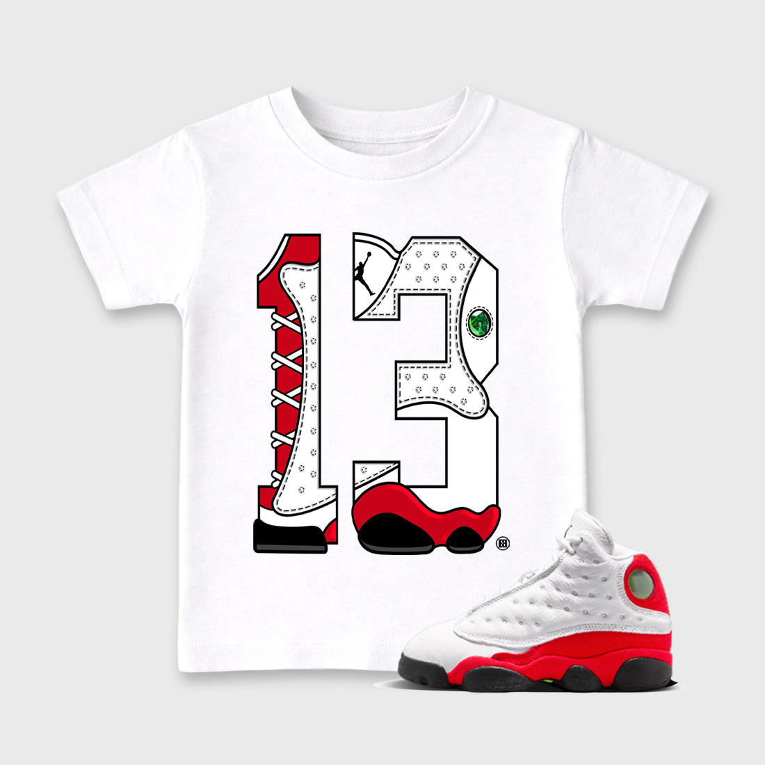 Sneaker match tees  Sneaker Tees To Match Air Jordan 13 Chicago Shoes  Number Statue Kids T-Shirt White 1