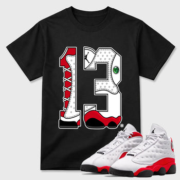 Sneaker match tees  Sneaker Tees To Match Air Jordan 13 Chicago Shoes  Number Statue Tee Black 1