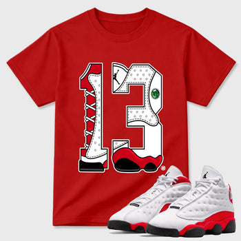 Sneaker match tees  Sneaker Tees To Match Air Jordan 13 Chicago Shoes  Number Statue Tee Red 1