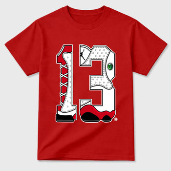 Sneaker match tees  Sneaker Tees To Match Air Jordan 13 Chicago Shoes  Number Statue Tee Red 2