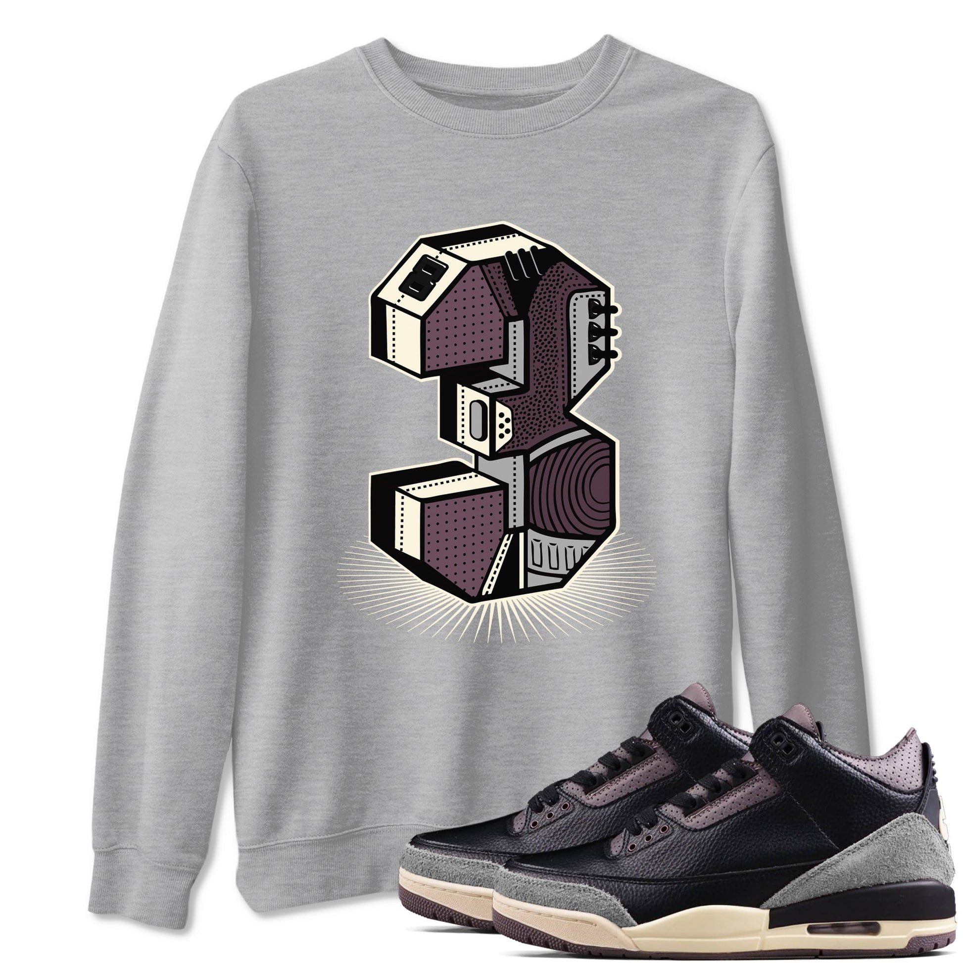 AJ3 A Ma Maniere x Black shirts to match jordans Number Statue sneaker match tees A Ma Maniere x Air Jordan 3 “Black” SNRT Sneaker Tees streetwear brand Heather Grey 1 unisex cotton tee