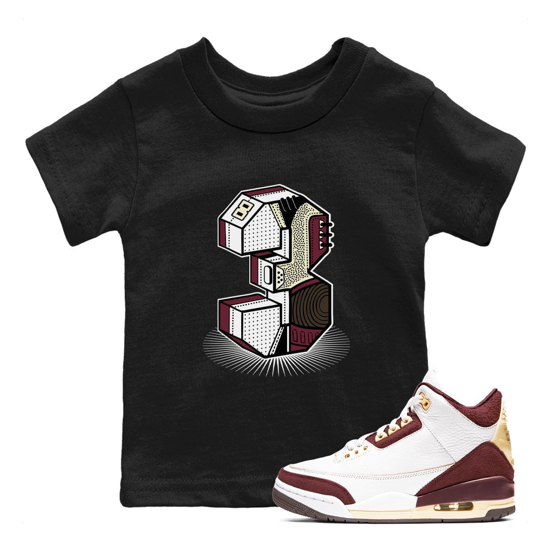 3s A Ma Maniere x Burgundy Crush shirts to match jordans Number Statue sneaker match teesA Ma Maniére x Air Jordan 3 "Burgundy Crush" SNRT Sneaker Tees streetwear brand Baby and Youth Black 1 cotton tee