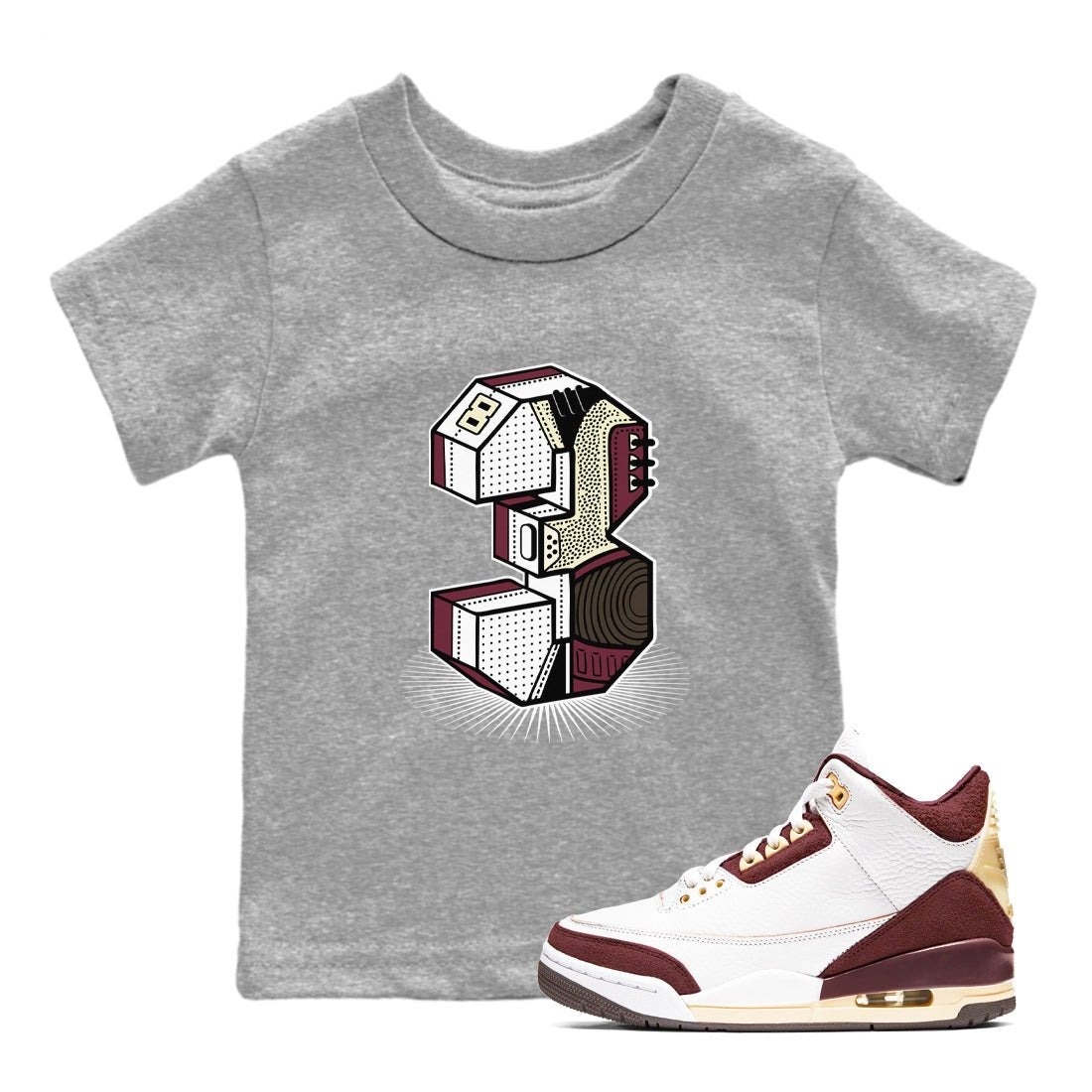 3s A Ma Maniere x Burgundy Crush shirts to match jordans Number Statue sneaker match teesA Ma Maniére x Air Jordan 3 "Burgundy Crush" SNRT Sneaker Tees streetwear brand Baby and Youth Heather Grey 1 cotton tee