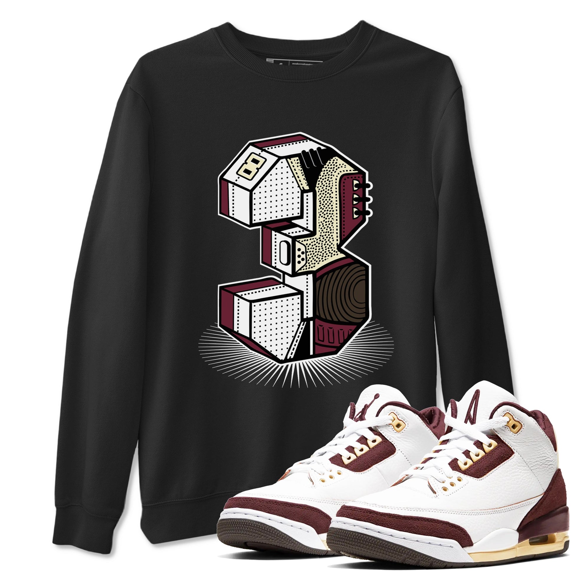 3s A Ma Maniere x Burgundy Crush shirts to match jordans Number Statue sneaker match teesA Ma Maniére x Air Jordan 3 "Burgundy Crush" SNRT Sneaker Tees streetwear brand Black 1 unisex cotton tee
