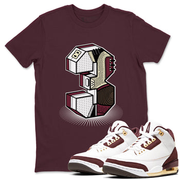 3s A Ma Maniere x Burgundy Crush shirts to match jordans Number Statue sneaker match teesA Ma Maniére x Air Jordan 3 "Burgundy Crush" SNRT Sneaker Tees streetwear brand Maroon 1 unisex cotton tee