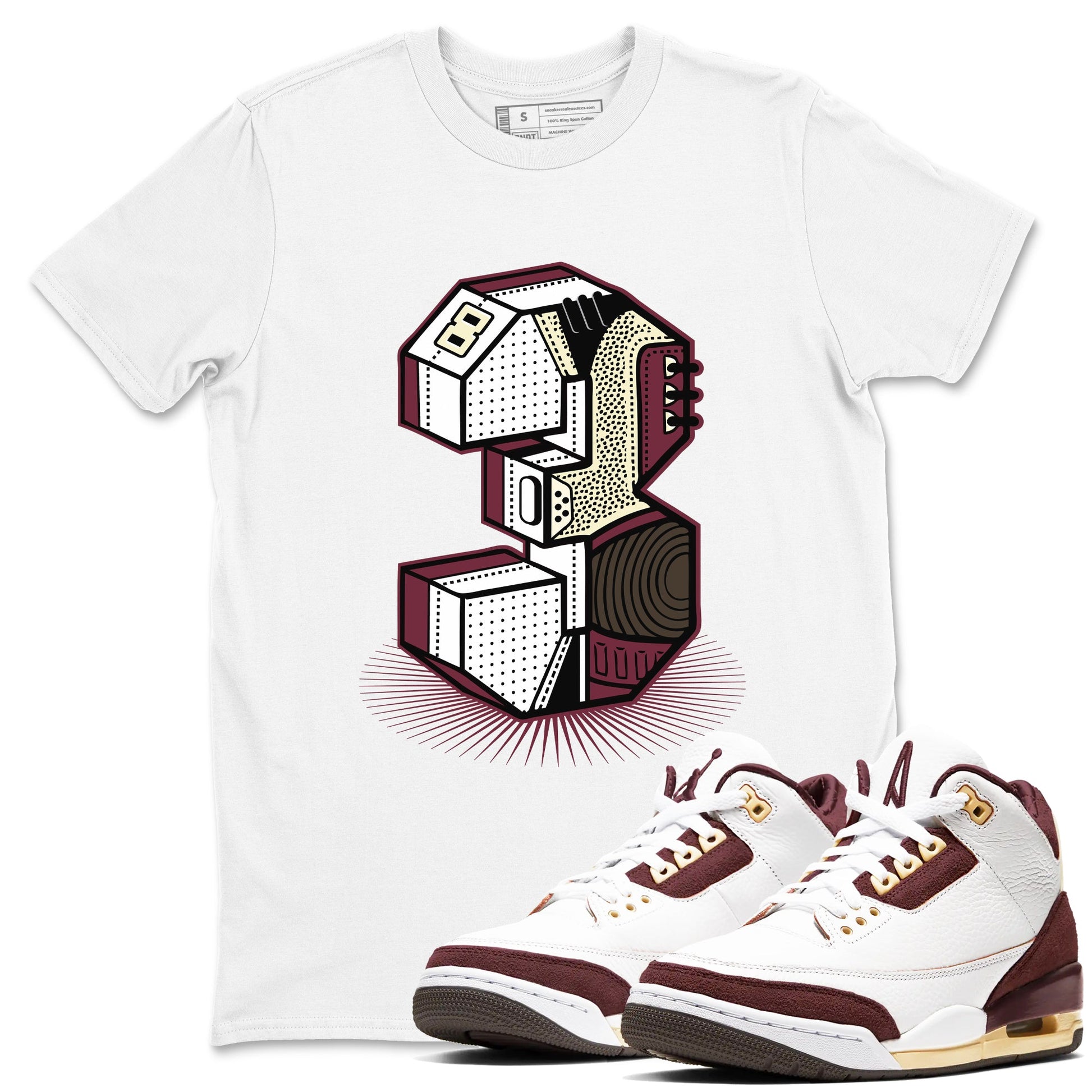 3s A Ma Maniere x Burgundy Crush shirts to match jordans Number Statue sneaker match teesA Ma Maniére x Air Jordan 3 "Burgundy Crush" SNRT Sneaker Tees streetwear brand White 1 unisex cotton tee