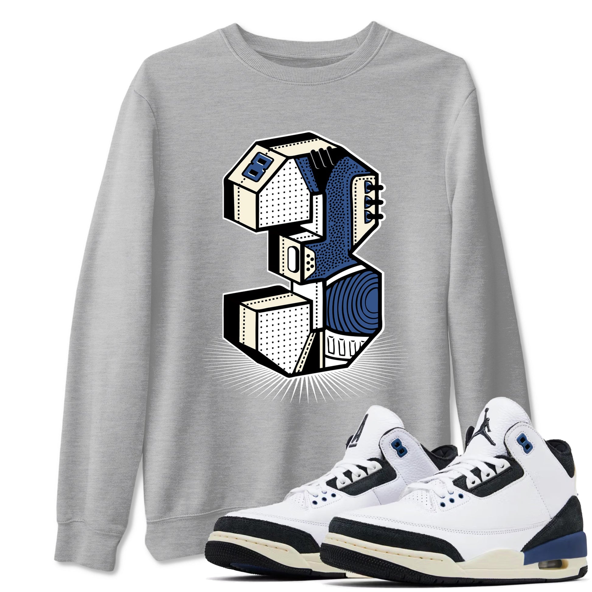 A Ma Maniere Air Jordan 3 Diffused Blue shirts to match jordans Number Statue graphic tee Jordan 3 For The Love best t-shirts to wear with jordans SNRT Sneaker Tees unisex cotton Heather Grey 1 shirts