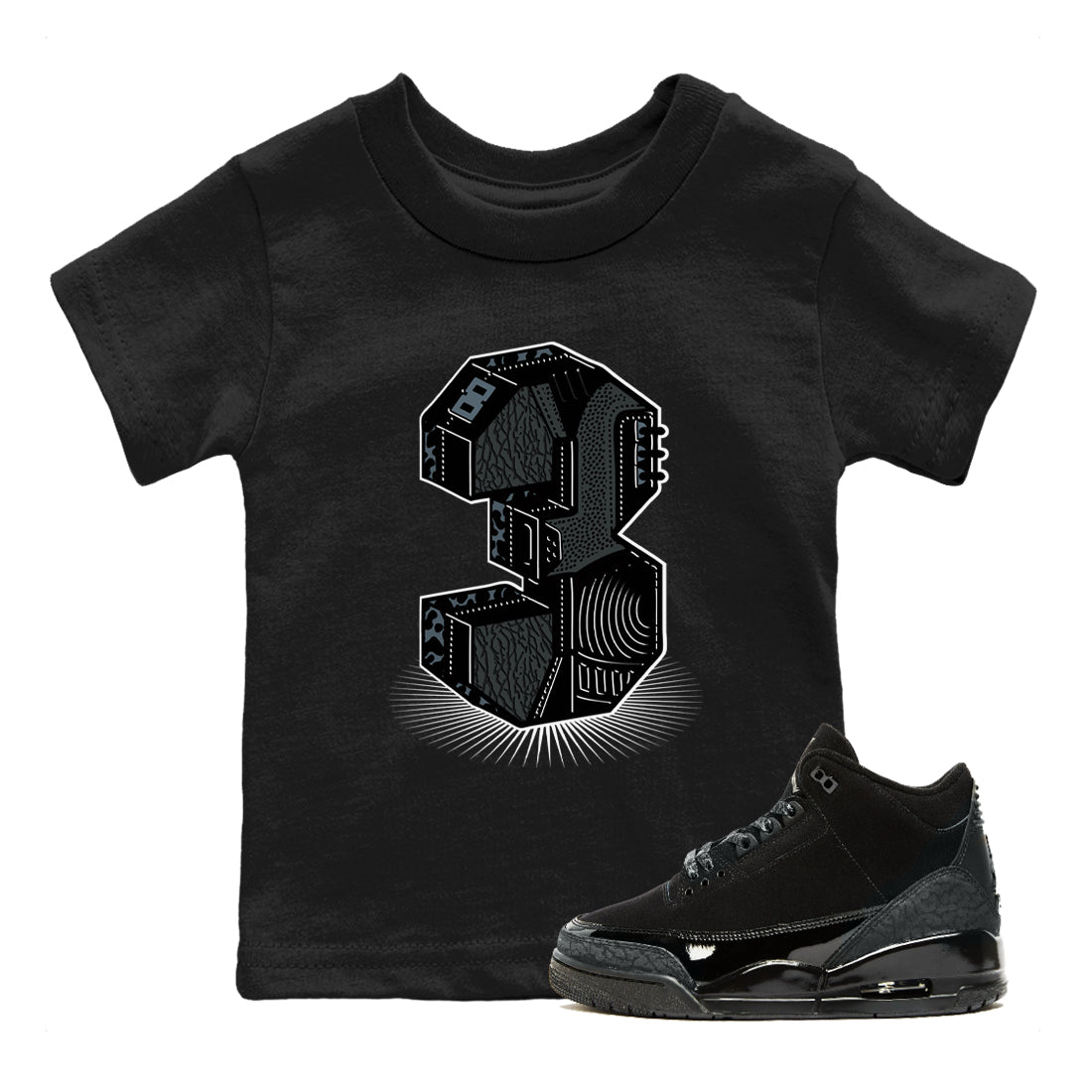 3s Black Cat shirts to match jordans Number Statue best t shirts to wear with jordans AJ3 Retro Black Cat match shoes to clothes SNRT Sneaker Tees Youth Baby Black 1 tee