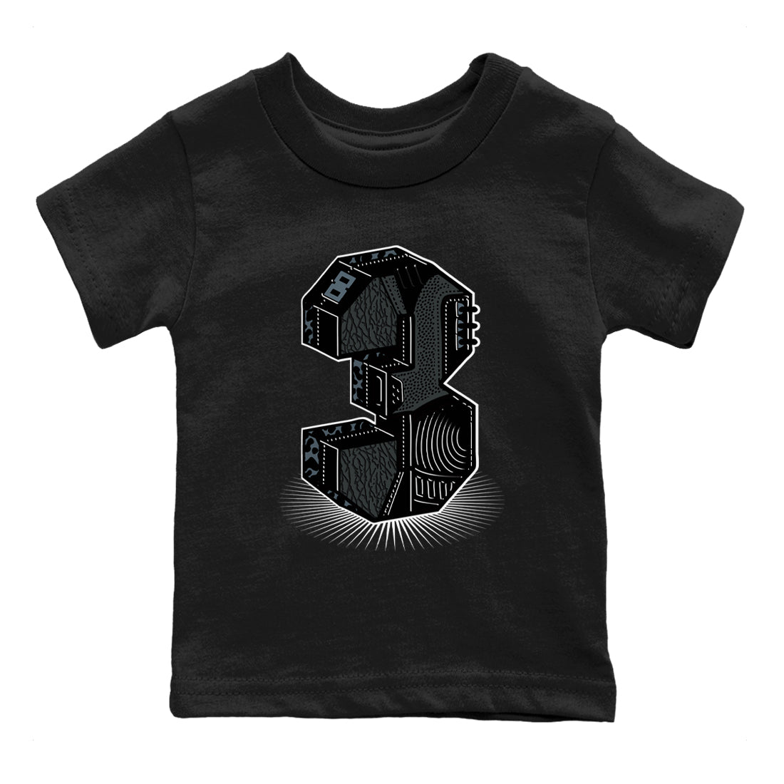 3s Black Cat shirts to match jordans Number Statue best t shirts to wear with jordans AJ3 Retro Black Cat match shoes to clothes SNRT Sneaker Tees Youth Baby Black 2 tee