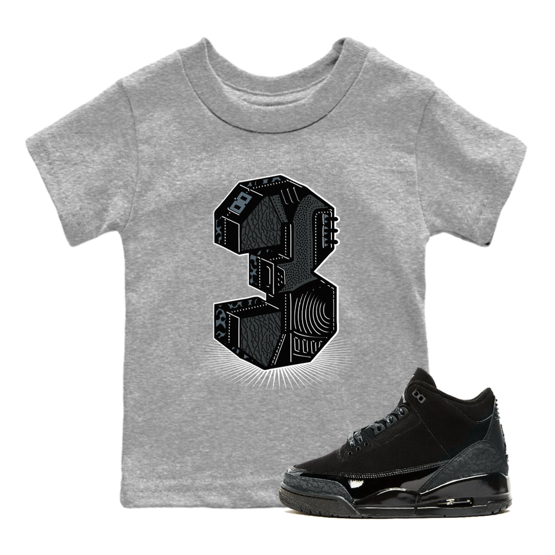 3s Black Cat shirts to match jordans Number Statue best t shirts to wear with jordans AJ3 Retro Black Cat match shoes to clothes SNRT Sneaker Tees Youth Baby Heather Grey 1 tee