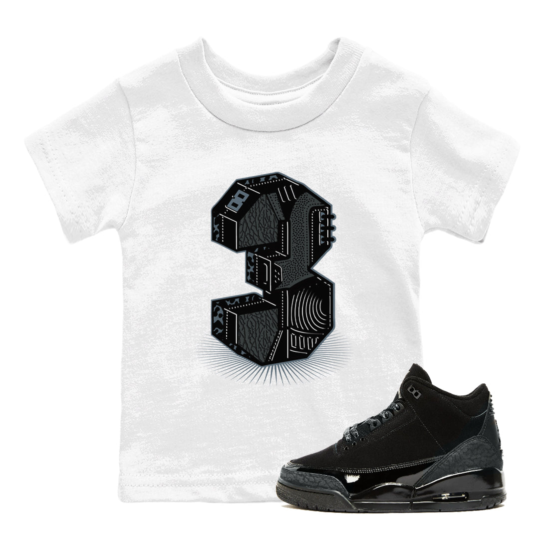 3s Black Cat shirts to match jordans Number Statue best t shirts to wear with jordans AJ3 Retro Black Cat match shoes to clothes SNRT Sneaker Tees Youth Baby White 1 tee