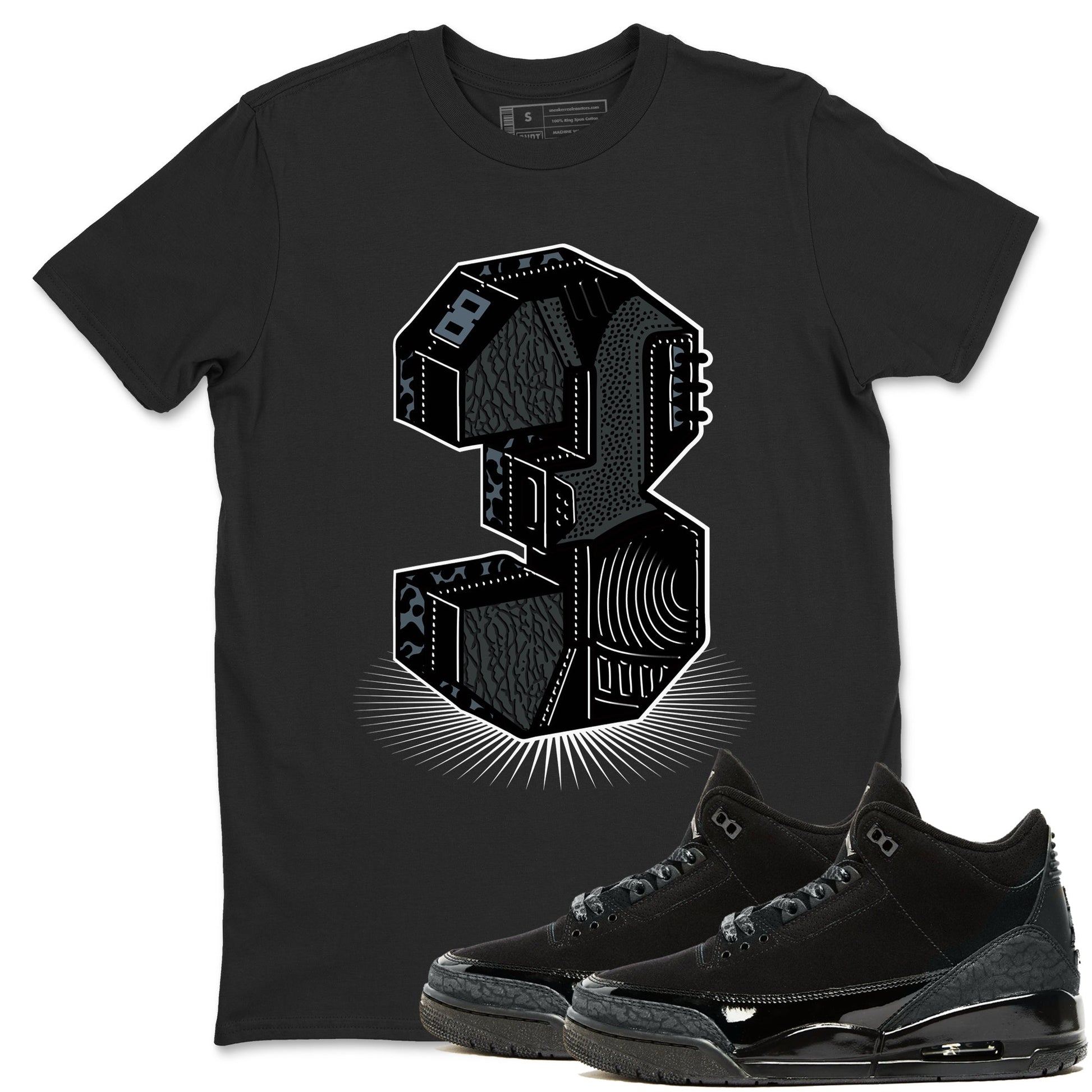 3s Black Cat shirts to match jordans Number Statue best t shirts to wear with jordans AJ3 Retro Black Cat match shoes to clothes SNRT Sneaker Tees unisex cotton Black 1 shirts