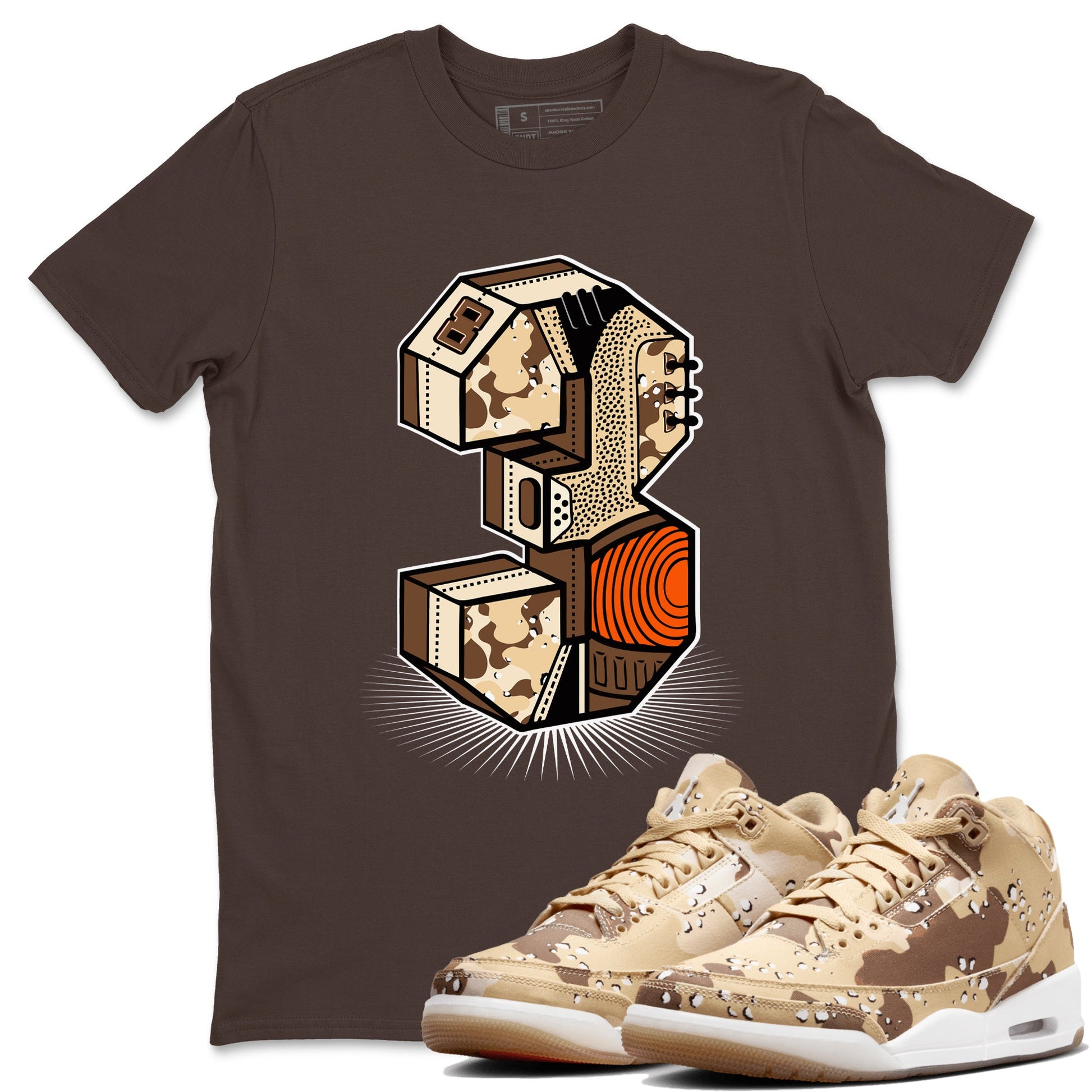 WNBA x Air Jordan 3 “Desert Camo” shirts to match jordans Number Statue sneaker match tees Air Jordan 3 Desert Camo SNRT Sneaker Release Tees Clothing Sneakerhead ShirtsDark Chocolate 1 unisex cotton tee