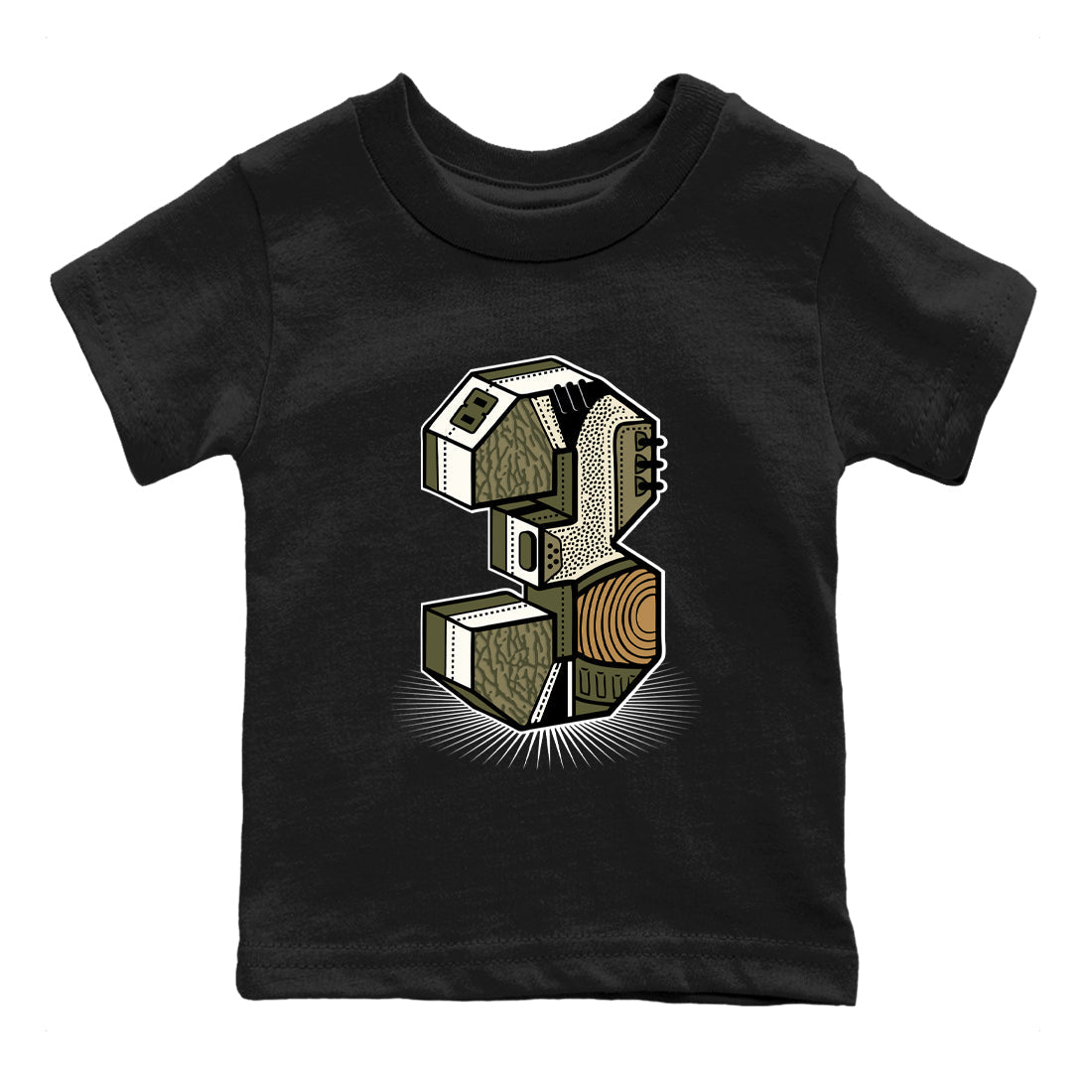 Sneaker Threads – Sneaker Tees To Match Air Jordan 3 Medium Olive – Number Statue Youth Graphic Tee Black 2. Perfect for Jordan releases 2025 colorways.