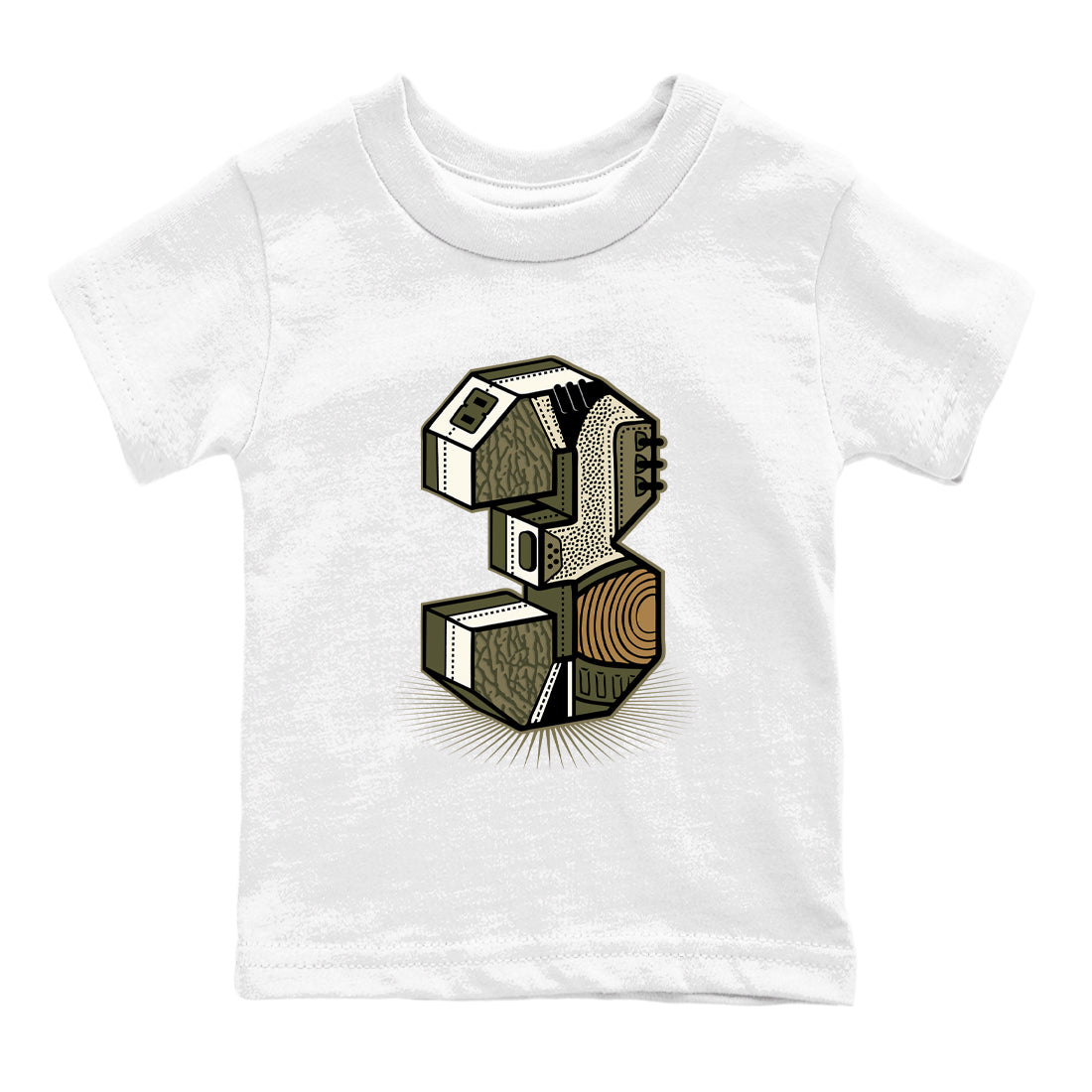 Sneaker Threads – Sneaker Tees To Match Air Jordan 3 Medium Olive – Number Statue Youth Graphic Tee White 2. Perfect for Jordan releases 2025 colorways.