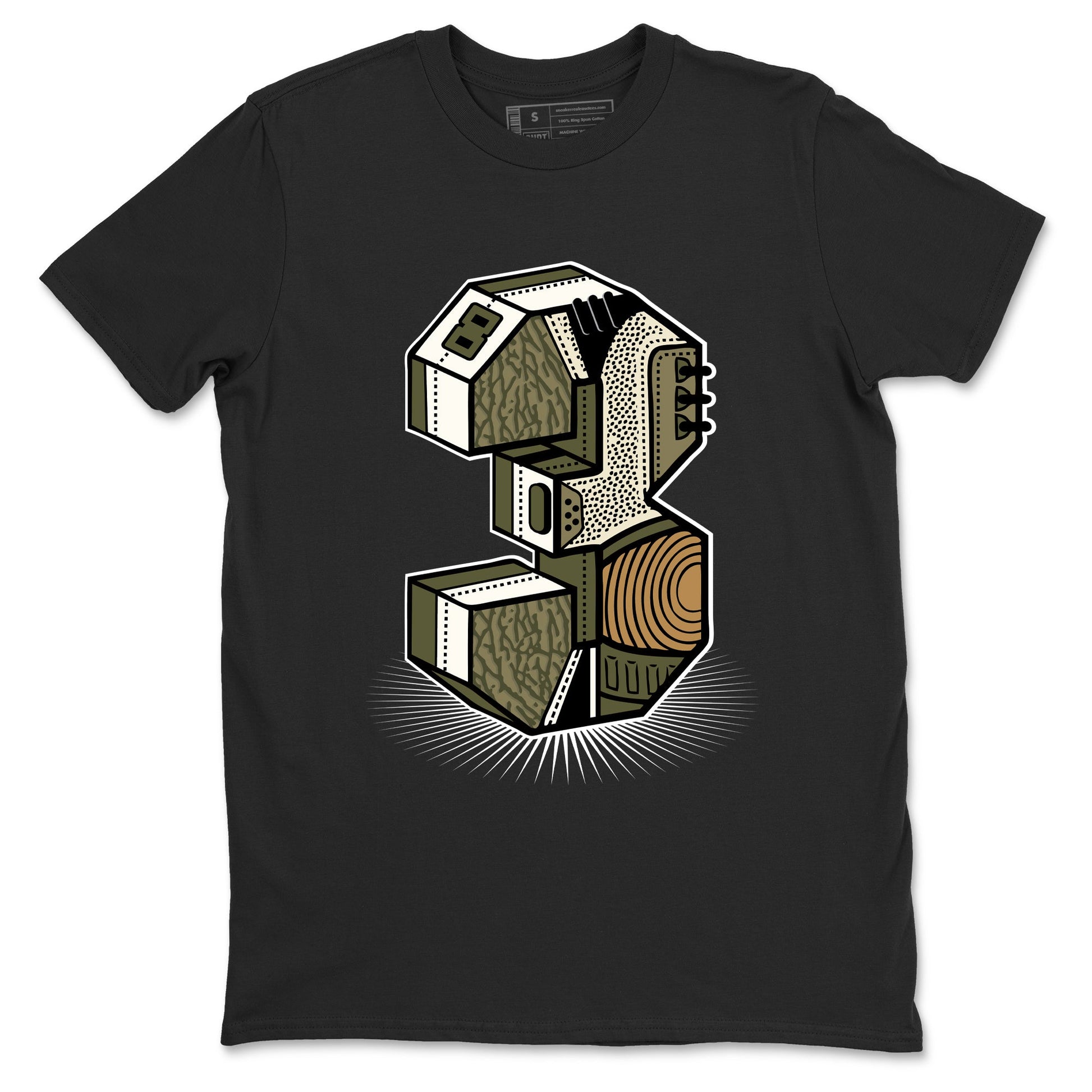 Sneaker Threads – Sneaker Tees To Match Air Jordan 3 Medium Olive – Number Statue Graphic Tee Black 2. Perfect for Jordan releases 2025 colorways.