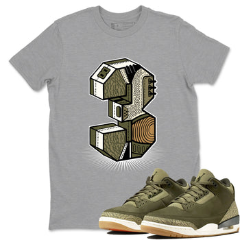 Sneaker Threads – Sneaker Tees To Match Air Jordan 3 Medium Olive – Number Statue Graphic Tee Heather Grey 1. Perfect for Jordan releases 2025 colorways.