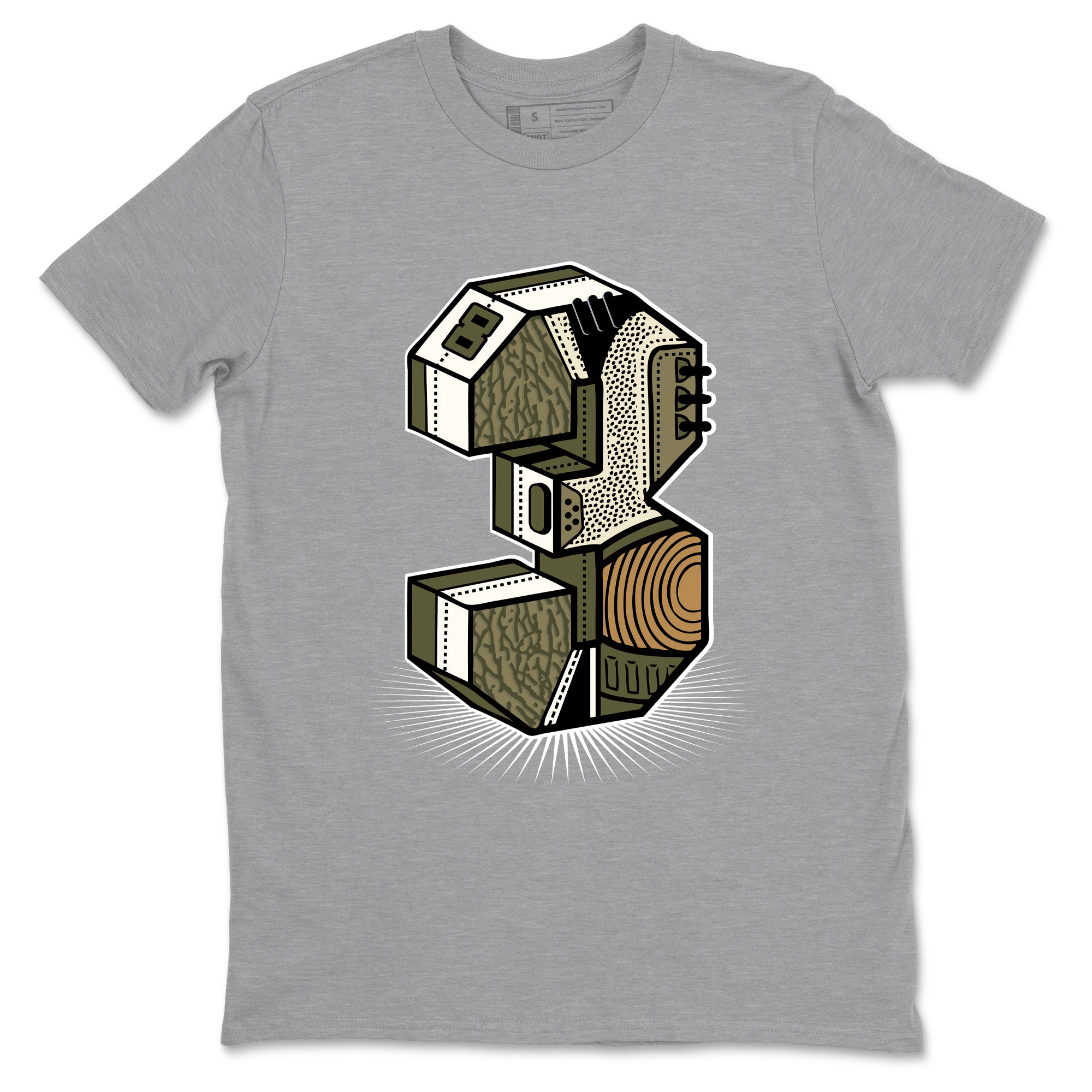Sneaker Threads – Sneaker Tees To Match Air Jordan 3 Medium Olive – Number Statue Graphic Tee Heather Grey 2. Perfect for Jordan releases 2025 colorways.