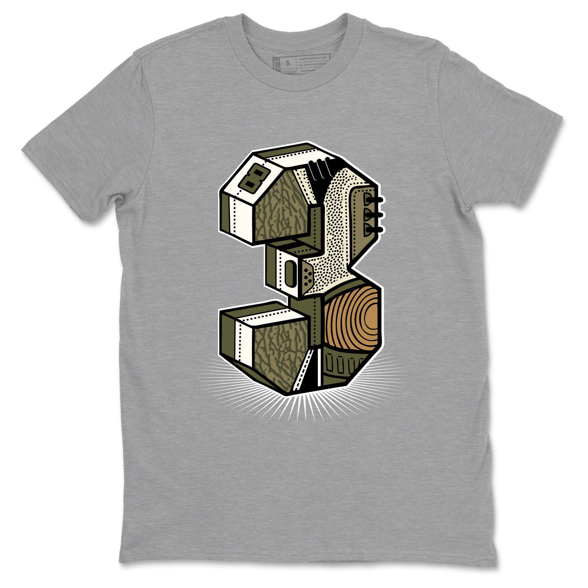 Sneaker Threads – Sneaker Tees To Match Air Jordan 3 Medium Olive – Number Statue Graphic Tee Heather Grey 2. Perfect for Jordan releases 2025 colorways.