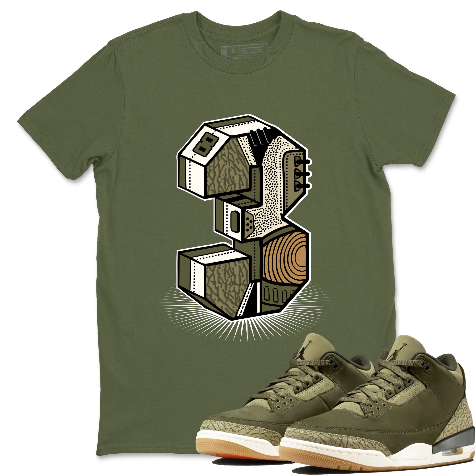 Sneaker Threads – Sneaker Tees To Match Air Jordan 3 Medium Olive – Number Statue Graphic Tee Military Green 1. Perfect for Jordan releases 2025 colorways.