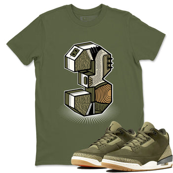 Sneaker Threads – Sneaker Tees To Match Air Jordan 3 Medium Olive – Number Statue Graphic Tee Military Green 1. Perfect for Jordan releases 2025 colorways.